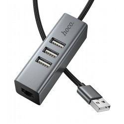 USB-хаб HOCO HB1D 3xUSB + RJ45, metal gray