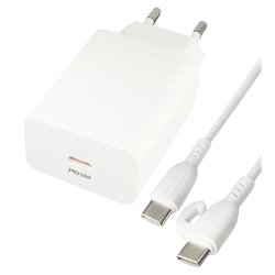 Зарядний пристрій Borofone BA21A Pro PD20W + кабель Type-C - Type-C, білий