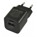 Зарядний пристрій Hoco N65 1USB + Type-C PD QC 20W, чорний