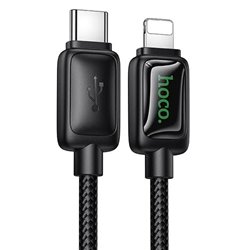 Кабель Type-C - Lightning Hoco U146 1.2м 30W в оплетці з індикатором, чорний