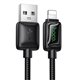 Кабель USB - Lightning Hoco U146 1.2м 2.4А в оплетці з індикатором, чорний