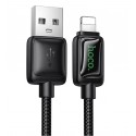 Кабель USB - Lightning Hoco U146 1.2м 2.4А в оплетці з індикатором, чорний