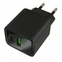 Зарядное устройство Hoco CS83A 1USB + Type-C PD QC 20W с дисплеем, черное