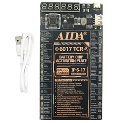 Плата активації та зарядки акумуляторів Aida 6017 TCR з цифровою індикацією (iPhone 6 — iPhone 17 Pro Max, Android, кабель Type-C/USB A)