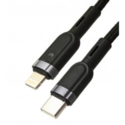 Кабель Type-C - Lightning Hoco U117 в оплетці з індикатором 1.2м 3А PD 20W, чорний