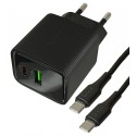 Зарядний пристрій Hoco CS84A 1USB + Type-C PD QC 30W з дисплеєм + кабель Type-C - Type-C, чорний