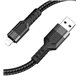 Кабель Lightning - USB, Hoco U110, в тканевой оплетке, 1,2 метр, 2,4А, черный
