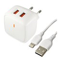 Зарядное устройство XO L61, 2USB FastCharger 2.4А, угловое, с кабелем Lightning, белое