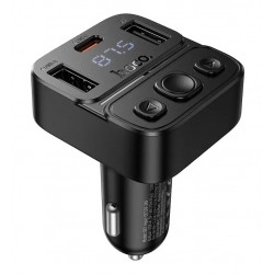 Автомобильное зарядное устройство Hoco E87, Bluetooth с FM-модулятором (Type-C PD 35W, USB), чёрное