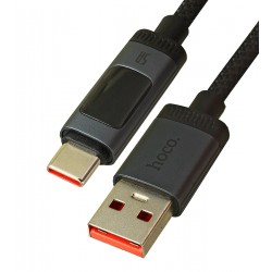 Кабель Type-C - USB, Hoco U148, 100W, з дисплеєм, 1,2 метр, у тканинній оплітці, чорний