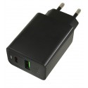 Зарядное устройство Hoco CS94A, USB 18W, Type-C PD 20W, чёрное