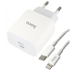 Зарядний пристрій Hoco C76A Plus, Type-C PD 20W + кабель Type-C - Lightning, білий