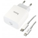 Зарядное устройство Hoco C76A Plus, Type-C PD 20W + кабель Type-C Lightning, белое