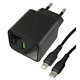 Зарядное устройство Hoco CS83A, 1×USB 18W, Type-C PD 20W, с дисплеем + кабель Type-C – Lightning, чёрное