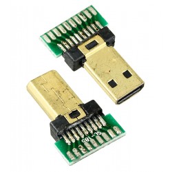 Штекер Micro HDMI, монтажный, с печатной платой, Gold-Plating, 10pin (папа)