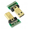 Штекер Micro HDMI, монтажный, с печатной платой, Gold-Plating, 10pin (папа)