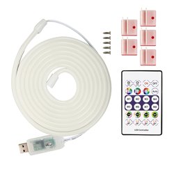Світлодіодна стрічка LED неонова, RGB, 5V, IP65, 2м, Bluetooth + пульт дистанційного керування, з датчиком звуку (чорна)