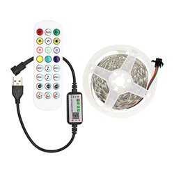 Світлодіодна стрічка LED, RGB, 5V, IP20, 5м, Bluetooth + пульт дистанційного керування, з датчиком звуку, на самоклейці