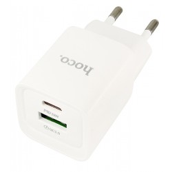 Зарядное устройство Hoco C147A, USB 18W, Type-C PD 20W, белое