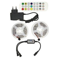 Світлодіодна стрічка LED, RGB, 12V, IP20, 10м, Bluetooth + пульт дистанційного керування, на самоклейці (з блоком живлення)