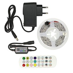 Світлодіодна стрічка LED, RGB, 12V, IP20, 5м, Bluetooth + пульт дистанційного керування, на самоклейці (з блоком живлення)