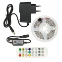 Светодиодная лента LED, RGB, 12V, IP 20, 5м, Bluetooth + пульт дистанционного управления, на самоклейке (с блоком питания)