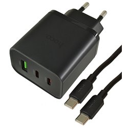 Зарядний пристрій Hoco N75, з кабелем Type-C - Type-C, 1USB, 2Type-C PD 65W, чорний