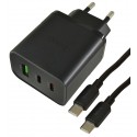 Зарядное устройство Hoco N75, с кабелем Type-C - Type-C, 1USB, 2Type-C PD 65W, черный