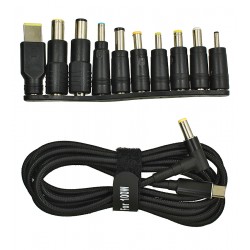 Кабель Type-C - DC, PD 100W, 1.8м, с переходниками DC 5.5x2.5 для питания ноутбуков и мониторов (11 в 1)