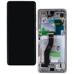 Дисплей для Samsung G998 Galaxy S21 Ultra 5G, сріблястий, з рамкою, Original (PRC), phantom silver, без фронтальної камери, (GH82-26035B/GH82-26036B), ...