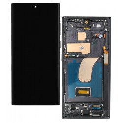 Дисплей для Samsung S918 Galaxy S23 Ultra, чорний, з рамкою, Оригінал (переклеєне скло)
