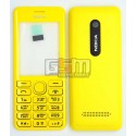 Корпус для Nokia 206 Asha, жовтий, China quality ААА, з клавіатурою