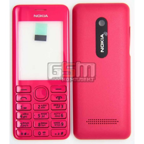 Корпус для Nokia 206 Asha, красный, копия ААА, с клавиатурой