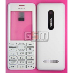 Корпус для Nokia 206 Asha, белый, копия ААА, с клавиатурой