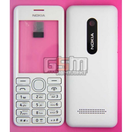 Корпус для Nokia 206 Asha, белый, копия ААА, с клавиатурой
