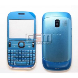 Корпус для Nokia 302 Asha, голубой, копия ААА, с клавиатурой