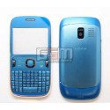 Корпус для Nokia 302 Asha, блакитний , China quality ААА, з клавіатурою