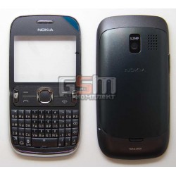 Корпус для Nokia 302 Asha, серый, копия ААА, с клавиатурой