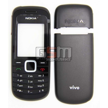 Корпус для Nokia 1661, черный, копия ААА, передняя и задняя панель
