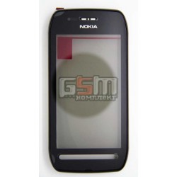 Тачскрін для Nokia 603, чорний, з передньою панеллю, б/в, сенсор новий, рамка має незначні потертості