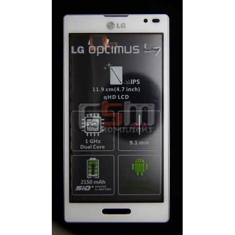 Тачскрин для LG P760 Optimus L9, P765 Optimus L9, P768 Optimus L9, белый c передней панелью