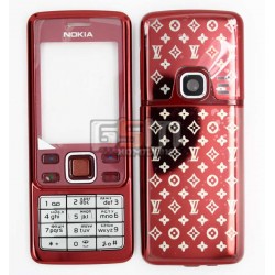 Корпус для Nokia 6300, красный, копия ААА, с клавиатурой, с орнаментом