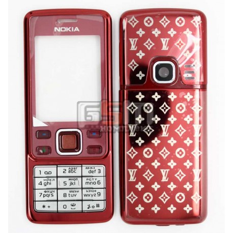 Корпус для Nokia 6300, красный, копия ААА, с клавиатурой, с орнаментом