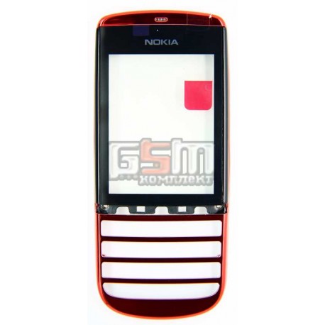 Тачскрин для Nokia 300 Asha, красный, с передней панелью