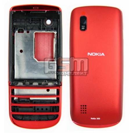 Корпус для Nokia 300 Asha, красный, копия ААА