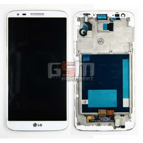 Дисплей для LG G2 D802, белый, с передней панелью, с тачскрином