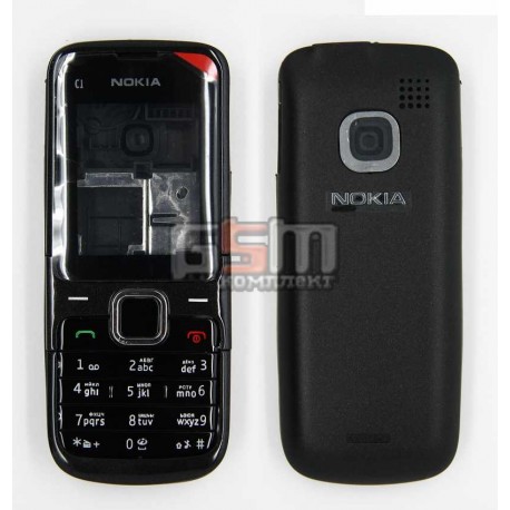 Корпус для Nokia C1-01, копия AAA, черный с калвиатурой