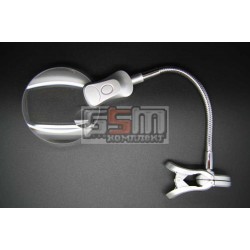 Линза настольная гибкий держатель, прищепка, Led подсветка 2X,6X D90мм Линза настольная гибкий держатель, прищепка, Led подсветка 2X,6X D90мм