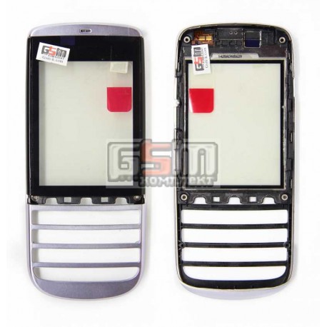 Тачскрин для Nokia 300 Asha, серебристый, с передней панелью