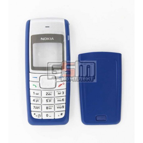 Корпус для Nokia 1110, 1110i, 1112, синий, high-copy, с клавиатурой, передняя и задняя панель